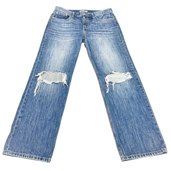 Levi's Low Pro Straight Denim Jeans Ripped Knees Med Wash Size 31 - Picture 2 of 9